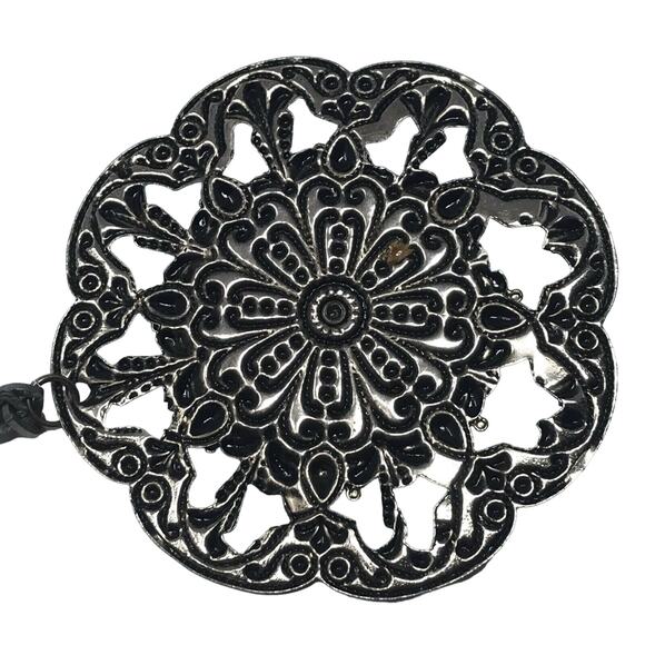 Ornate Pendant Princess Necklace Faux Turquoise Silver-tone Vintage - Picture 6 of 7